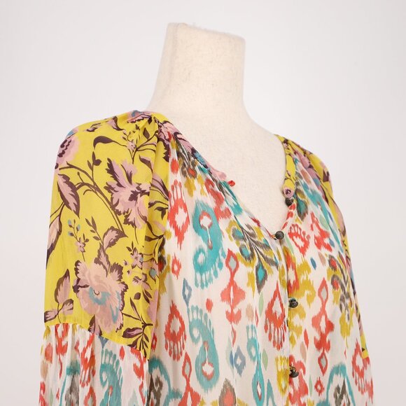 ANTHROPOLOGIE Maureen Babydoll Tiered Tunic Blouse Boho Colorful Size M - Picture 5 of 10